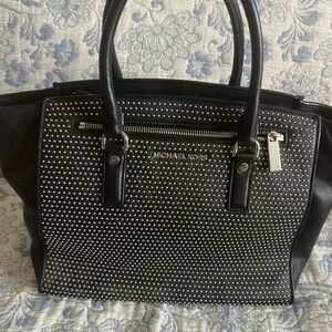 Michael Kors Black Studded Leather Bag with Silver Hardware